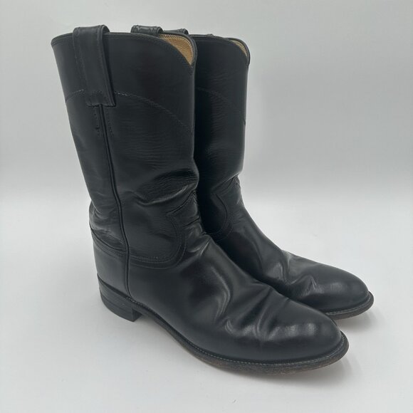 Justin Cowboy Western Boots Womens Size 7.5 B Black Leather Rodeo 11" - Picture 1 of 10